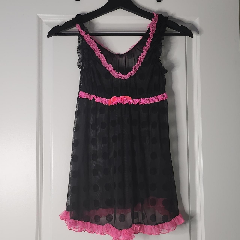 Polka Dot Mesh Babydoll Top
